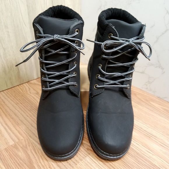 SofySofy Women Sz 9.5 EU 40 Black Combat Boot Lace Round Toe Low Heel Ankle - Picture 6 of 16